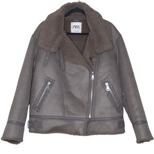 ZARA Double Faced Sherpa Grey Oversized Biker Jacket Size L